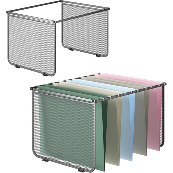 Hanging File Folder Frame Set of 2, Metal Mesh Hanging File Organizer, Hanging File Folders Legal/Letter Size for Hanging Folders Office File Organizer for Desk