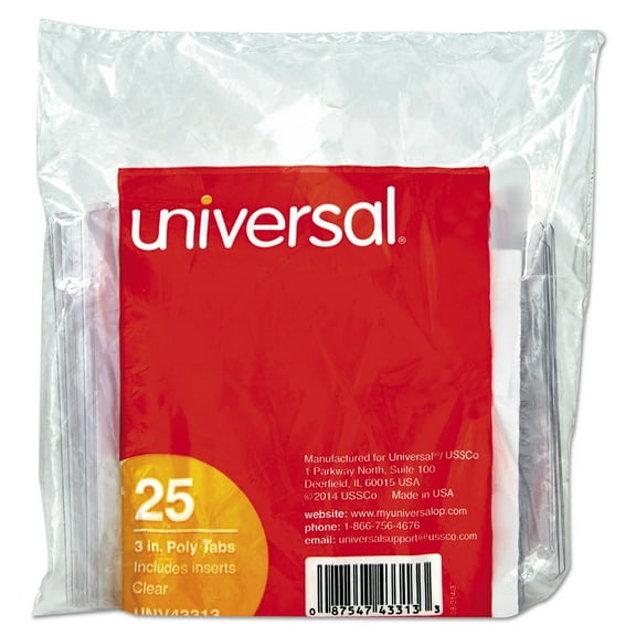 Universal Hanging File Folder Plastic Index Tabs 1/3 Clear 3.5" Wide 25/Pk