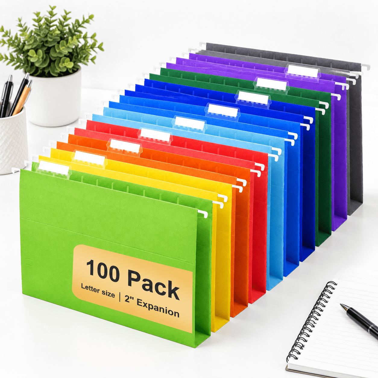 Document Folder Simple Hanging File Folders 100 Pack Letter Size With 1/5-cut Tabs Stay ...