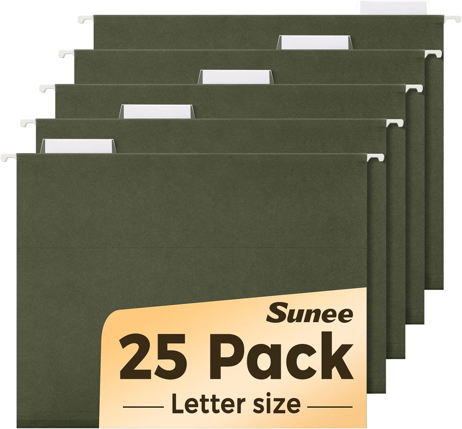 Hanging File Folders, 25 Pack Reinforced Hang Folders Letter Size, Adjustable 1/5-Cut Tabs, Designed for Bulky Files, Filing Cabinet, Standard Green