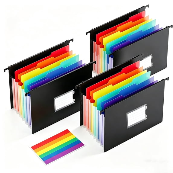 Hanging File Folders, 3 Pack File Folders Letter Size, 7 Expanding Accordion Pockets, 1/3-Cut Tab Larger Capacity Hanging Folders for Filing Cabinet, Office Supplies, Back to School Supplies
