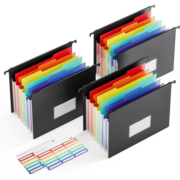 Hanging File Folders, 3 Pack File Folders Letter Size, 7 Expanding Accordion Pockets, 1/3-Cut Tab Larger Capacity Hanging Folders for Filing Cabinet, Office Supplies, Back to School Supplies