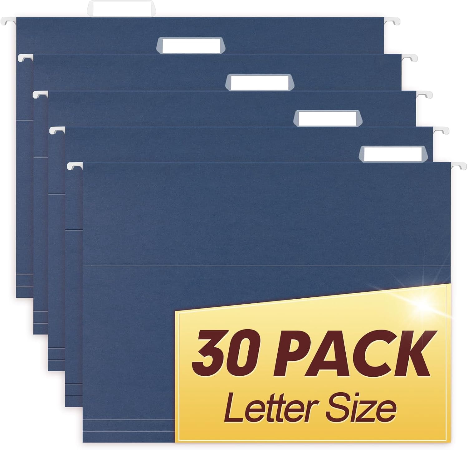 Hanging File Folders, 30 Pack Reinforced Letter Size Hanging Folders, Designed for Bulky Files, Filing Cabinet, 1/5-Cut Adjustable Tabs (Blue)