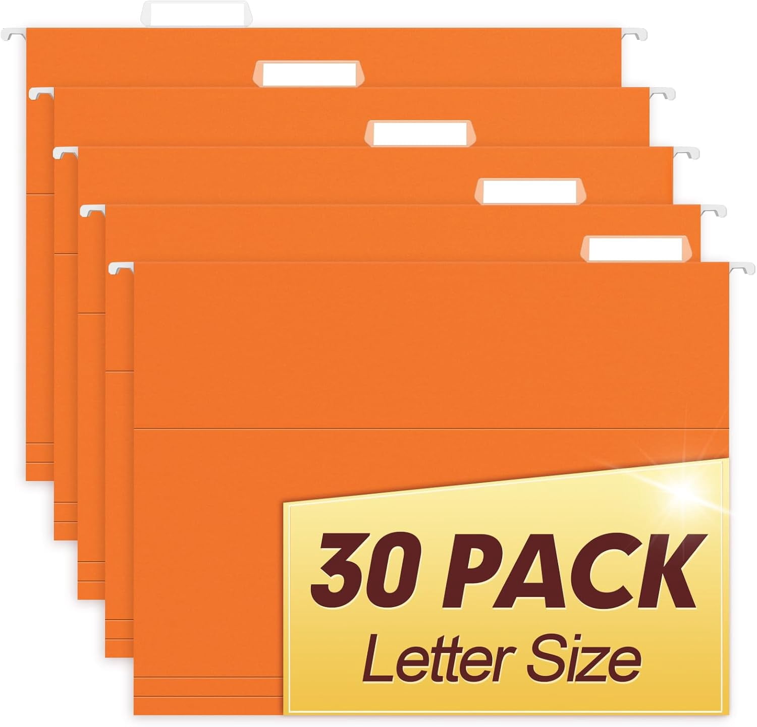 Hanging File Folders, 30 Pack Reinforced Letter Size Hanging Folders, Designed for Bulky Files, Filing Cabinet, 1/5-Cut Adjustable Tabs (Orange)