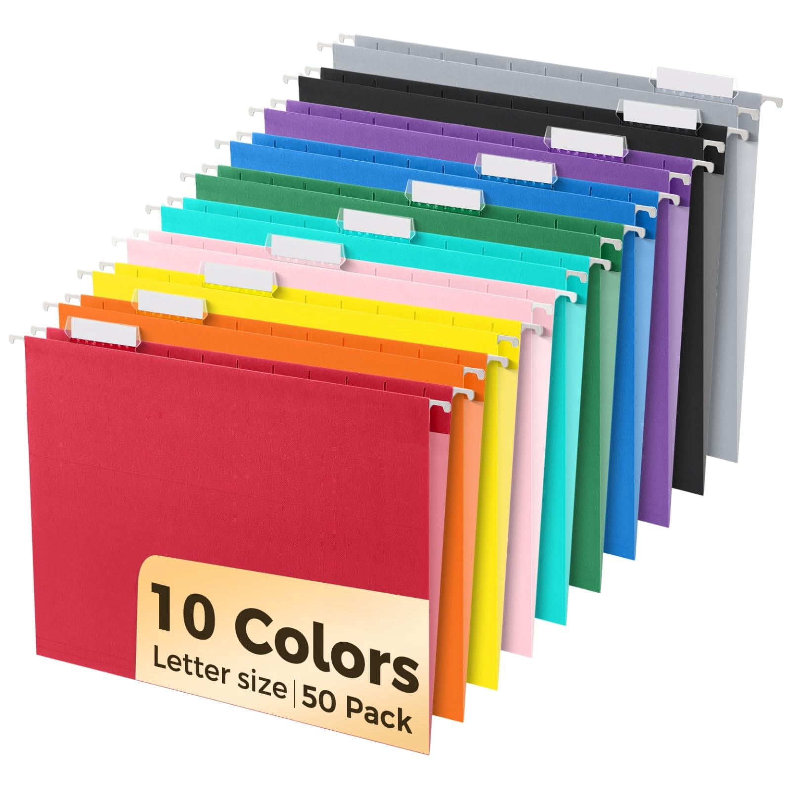 Hanging File Folders  50 Pack Letter Size With 1/5-cut Tabs Stay Organized For Your Home And Office Bulk Documents Paper 10 Assorted Colors