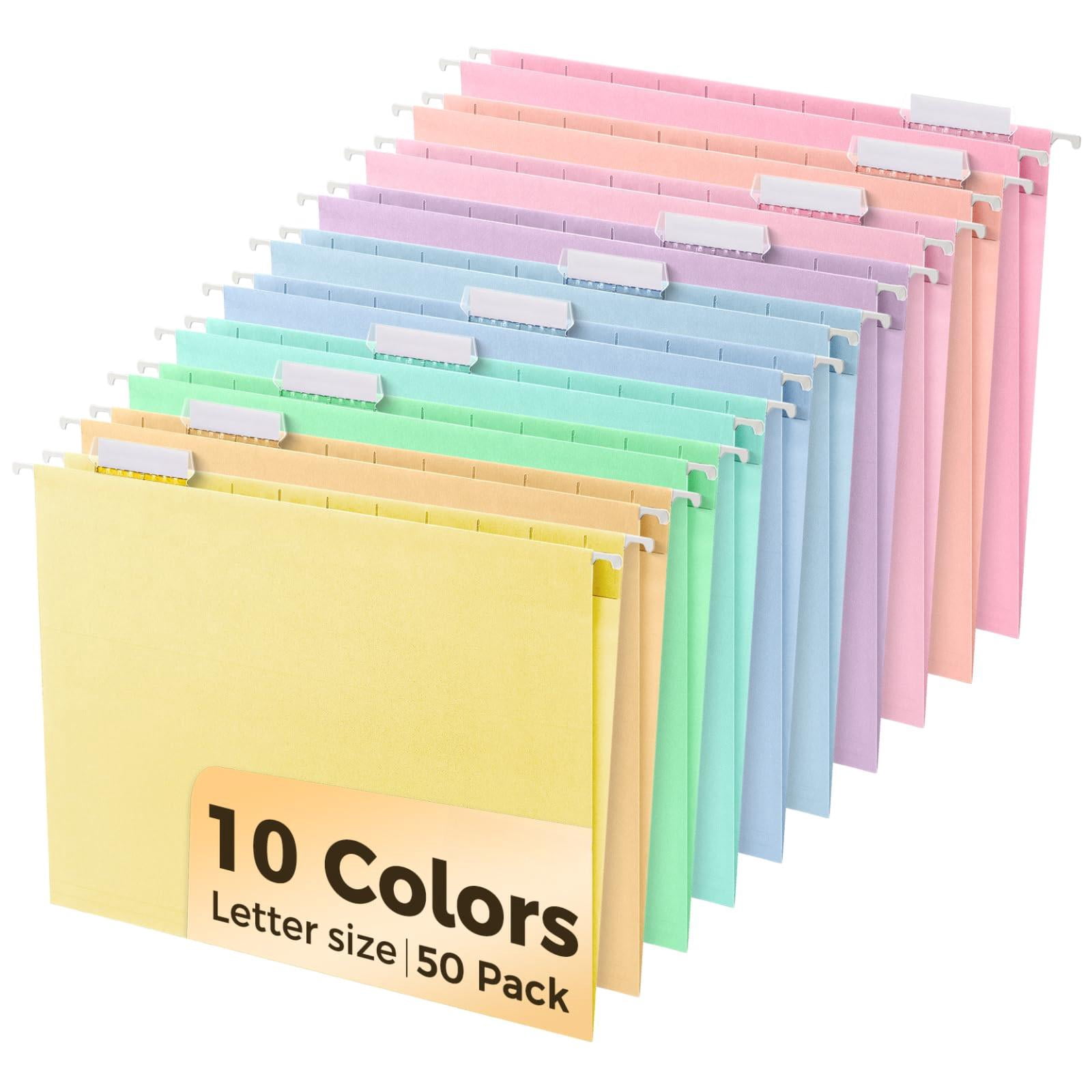 Hanging File Folders  50 Pack Letter Size With 1/5-cut Tabs Stay Organized For Your Home And Office Bulk Documents Paper 10 Macaron Colors