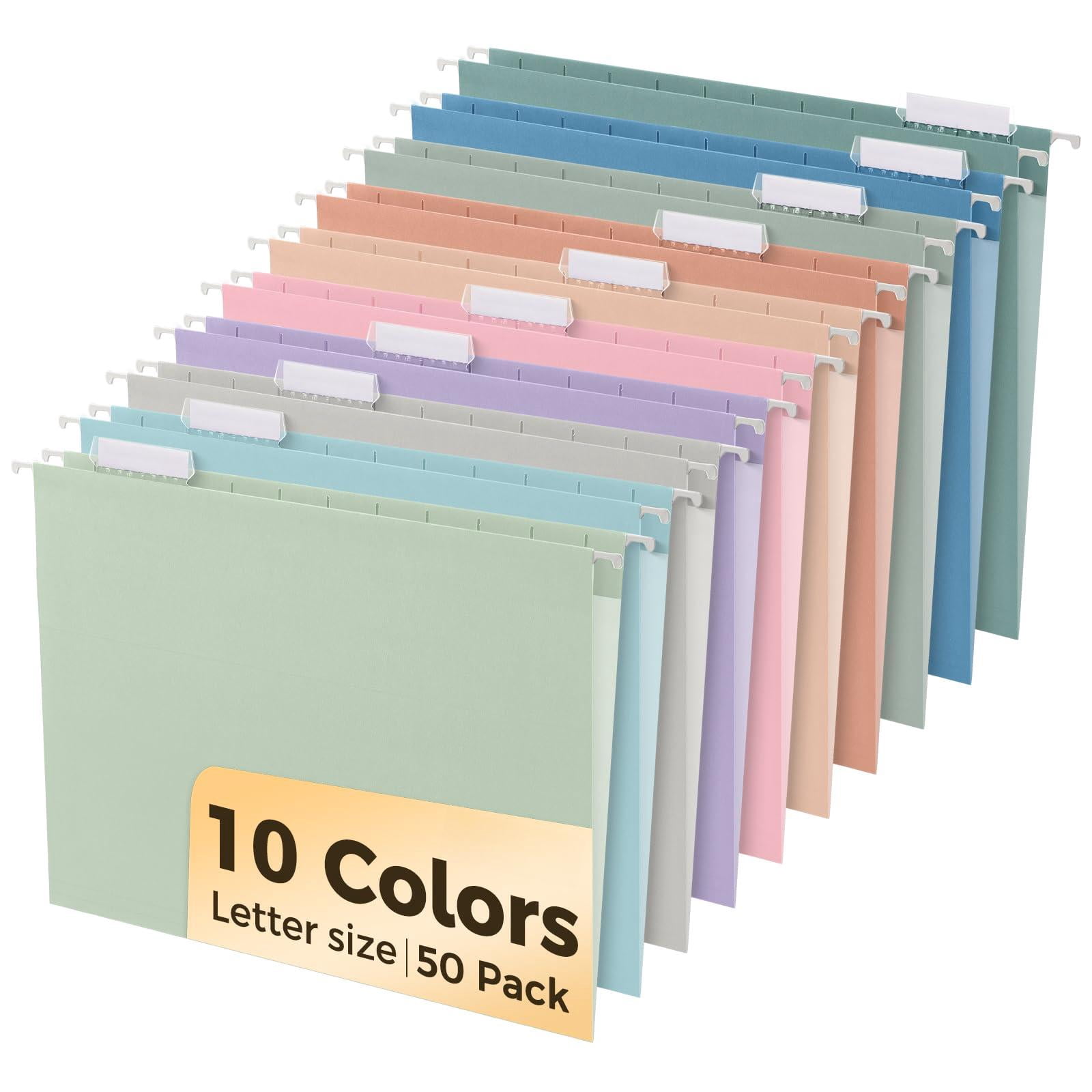 Hanging File Folders  50 Pack Letter Size With 1/5-cut Tabs Stay Organized For Your Home And Office Bulk Documents Paper 10 Pastel Colors