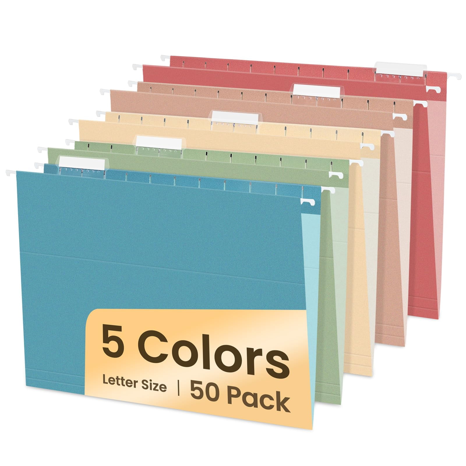 Hanging File Folders  50 Pack Letter Size With 1/5-cut Tabs Stay Organized For Your Home And Office Bulk Documents Paper 5 Retro Colors