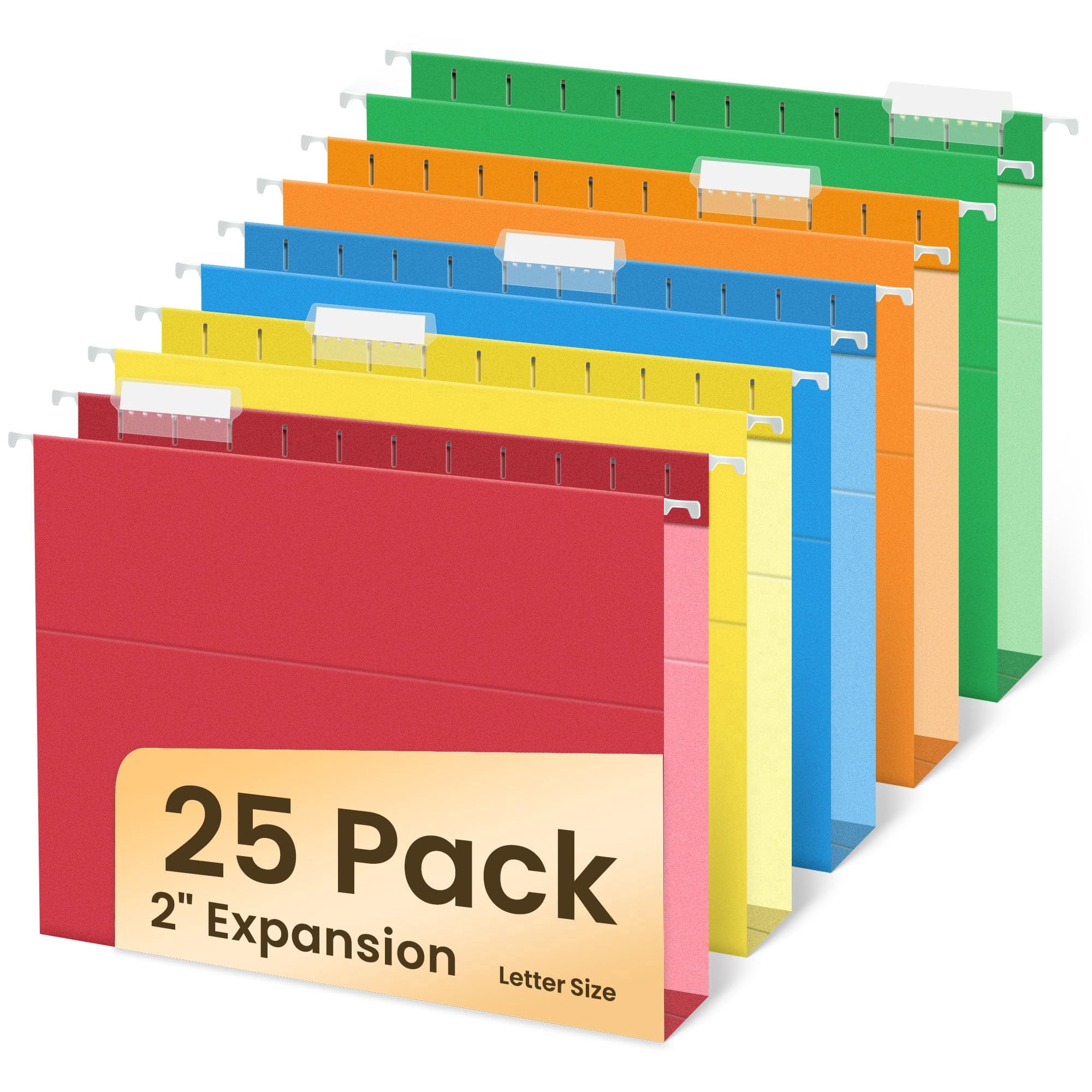 Hanging File Folders Extra Capacity Assorted Colors, 25 Pack Letter Size File Folders with 1/5-cut Tabs, Heavy Duty 2 Inch Expansion, Stay Organized for Your Home and Office Bulk File