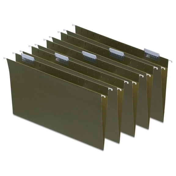 Hanging File Folders Legal Size, 1/5 Cut Tab, 50 Pack - Green Recycled Paper, with Inserts - Office, Home, School Filing Organization
