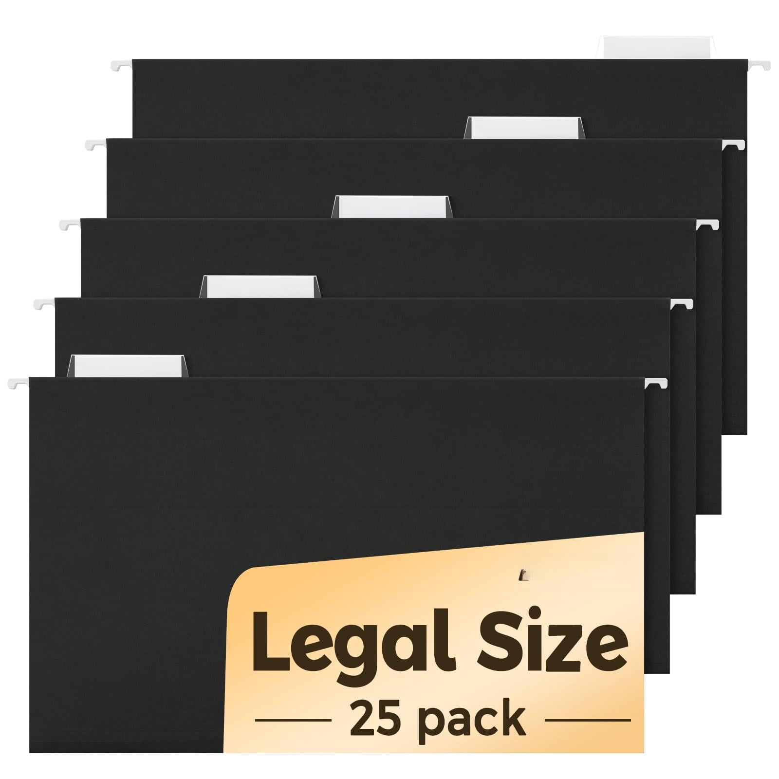 Hanging File Folders Legal Size  Black 25 Pack 1/5-cut Tabs Stay Organized For Your Home And Office Bulk Documents
