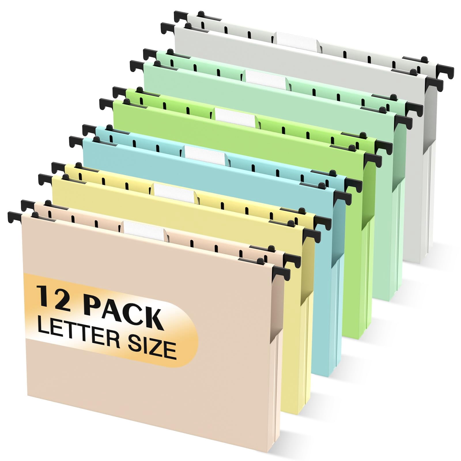 Hanging File Folders Letter Size  12 Pack With Tabs Cabinet Hang Folder 1 Inch Plastic Filing Expandable Organizer Office Supplies Pastel