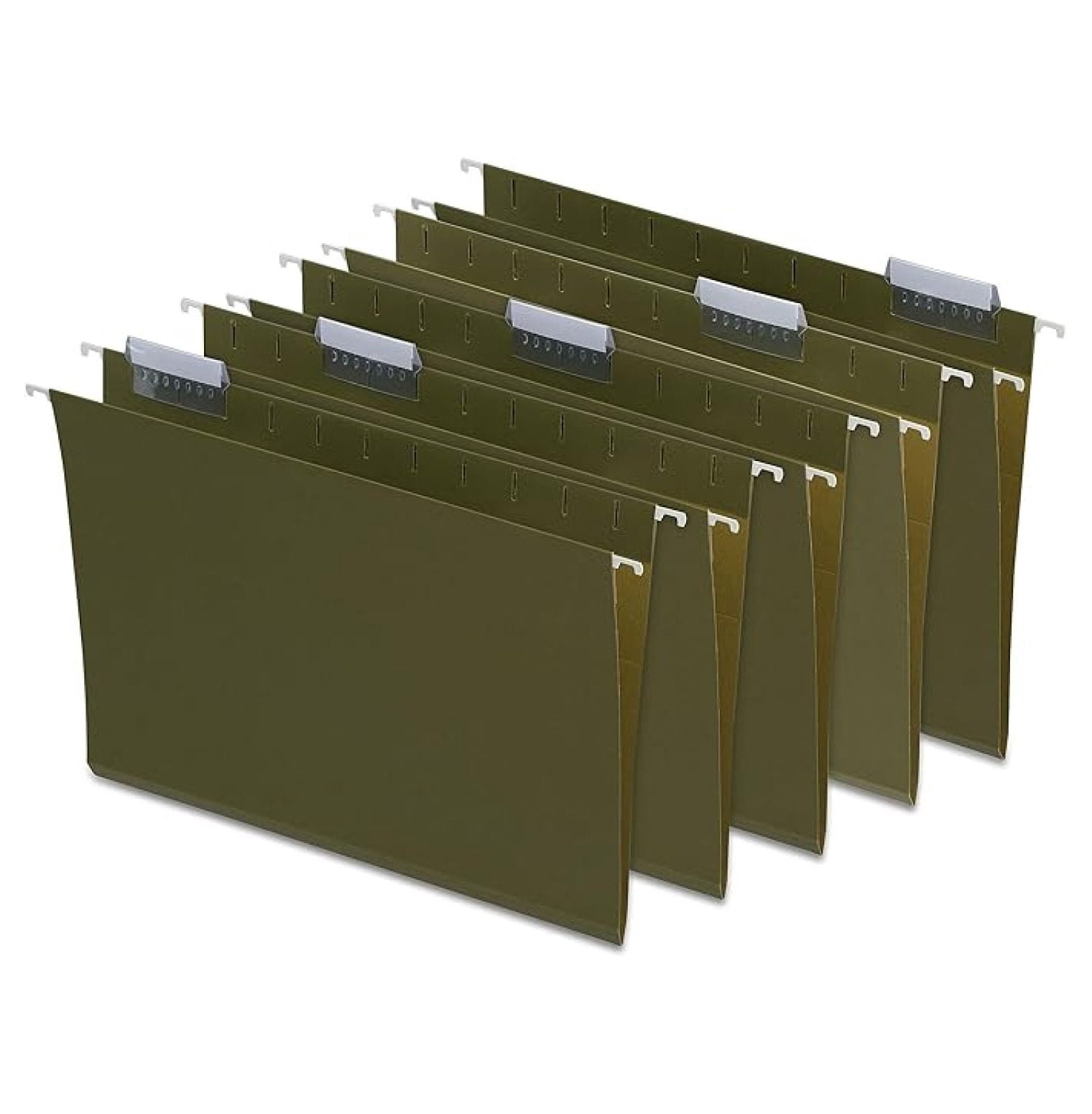 Hanging File Folders, Letter Size, 5‑Tab, Standard Green, Heavy‑Duty Construction – 100/Carton