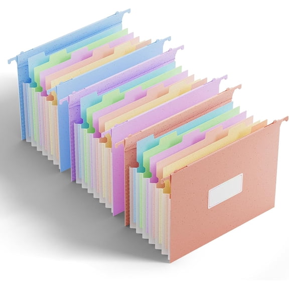 Hanging File Folders Letter Size,7 Accordion Pockets, Expandable File Folders Hanging with Tabs, Wheat Straw Hanging Folders for Filling Cabniet, Hanging File Organizer - 3Pcs (Assorted Colors)