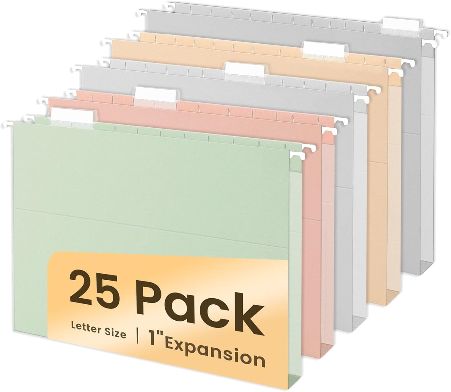 Hanging File Folders Letter Size, Pastel Colors, 25 Count Letter Size File Folders with 1/5-cut Tabs, Heavy Duty 1 Inch Expansion, Stay Organized for Your Home and Office Bulk File
