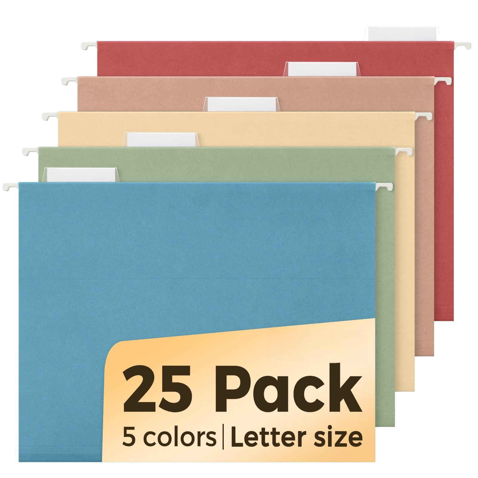 Hanging File Folders Retro Colors  25 Pack Letter Size With 1/5-cut Tabs Stay Organized For Your Home And Office Bulk Documents