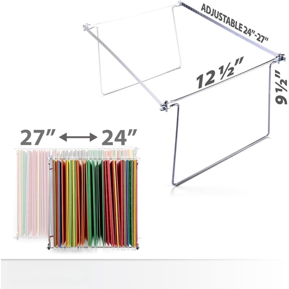 Hanging File Frame, Letter Size (Fits 24″–27″), Adjustable Heavy-Duty Steel File Drawer Organizer for Desks, Cabinets & Shelves, Set of 2