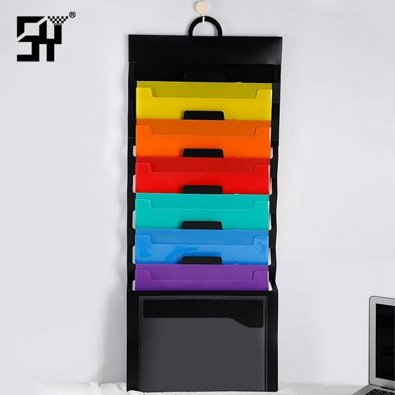 Hanging File Organizer 6 Pocket Portable Accordion Style Document Holder Wall Mounted File Storage For Office Classroom And Home Over The Door File Organizer Black