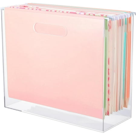 Hanging File Organizer , Acrylic File Folder Organizer for Letter Size Folders Portable File Holder with Handles Desk Hanging Folder Organizer File Crate Clear 12.2 x 10.24 x 4.92''$$Office