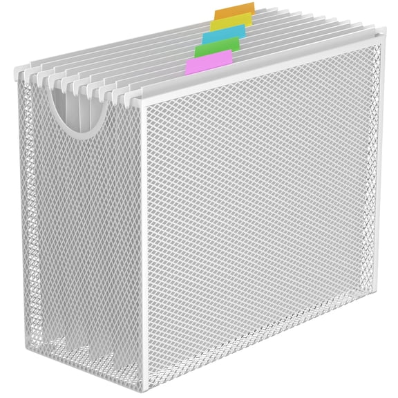 Hanging File Organizer, File Folder Organizer with Handles, Metal Mesh File Crate Storage Box, Letter Size