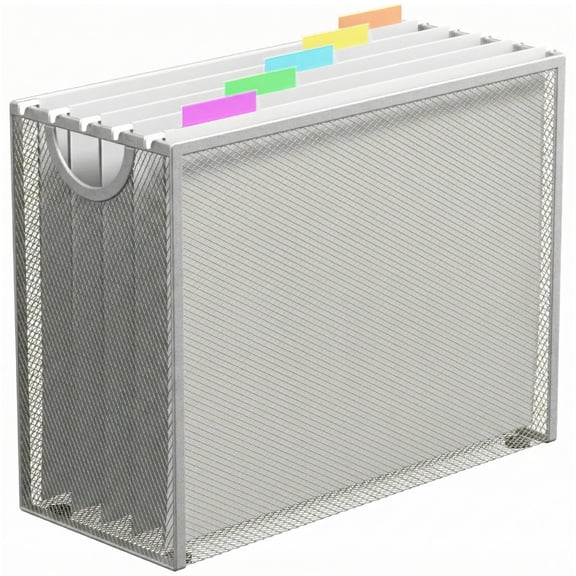 Hanging File Organizer, File Folder Organizer with Handles, Metal Mesh File Crate Storage Box, Letter Size