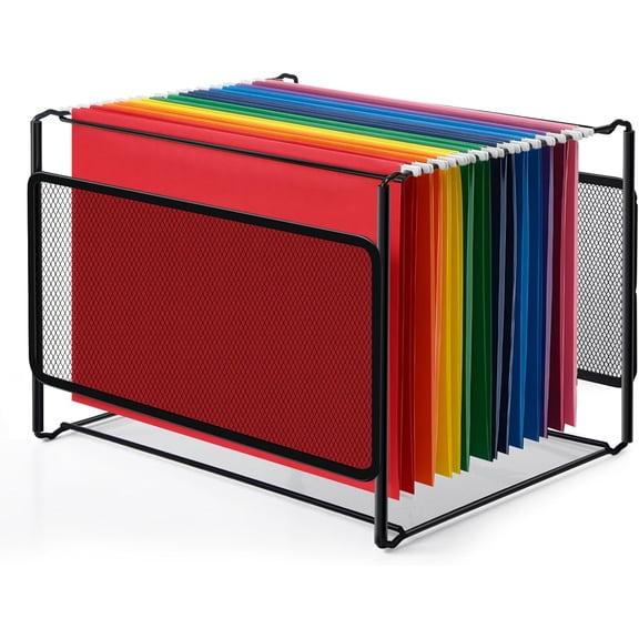 Hanging File Organizer, Letter Size File Folder Organizer with Metal Mesh, Space-Saving File Folder Storage Box for Home Office Supplies