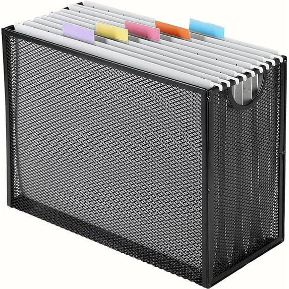 Hanging File Organizer Letter-Size File Holder Filing Box Includes 5 Hanging Folders - Metal Mesh Magazine Letter Storage Cabinets File Cart for Office Home School, No Assembly Required