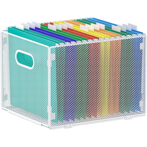 Hanging File Organizer, Mesh File Folder Organizer Crate Cabinet Inserts Storage Box, Letter Size,White
