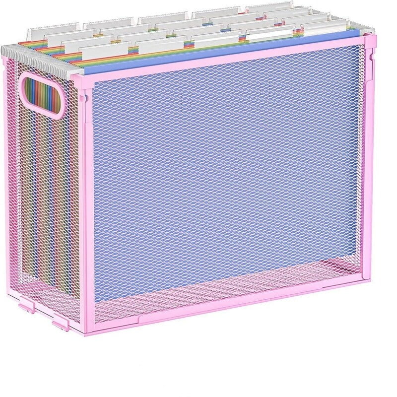 Fairy Pink Metal Mesh Hanging File Organizer with Silicone Pads