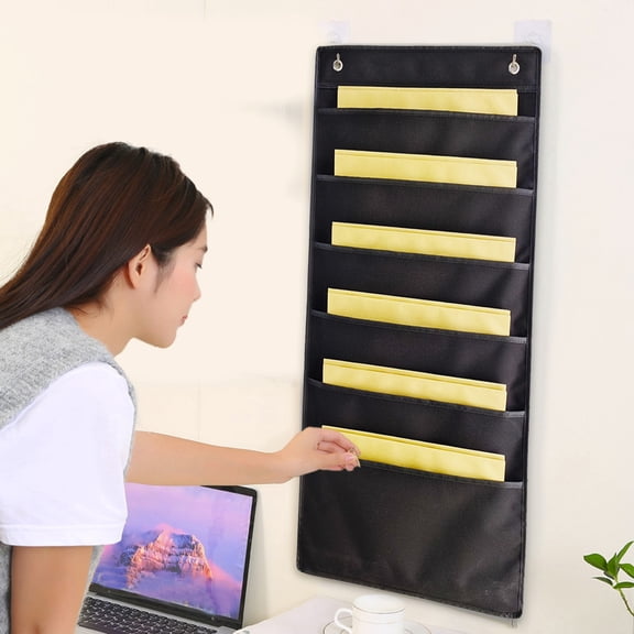 Hanging File Organizer, Wall Organizer, Black Polyester with Storage Pockets and Hooks, for Document, Paper, and Cardstock Organization, Home Office and Craft Room Use, for Home and Office