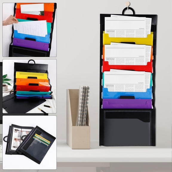 Hanging File Organizer with Accordion Pockets Wall-Mounted Document Holder for Office, Home & School