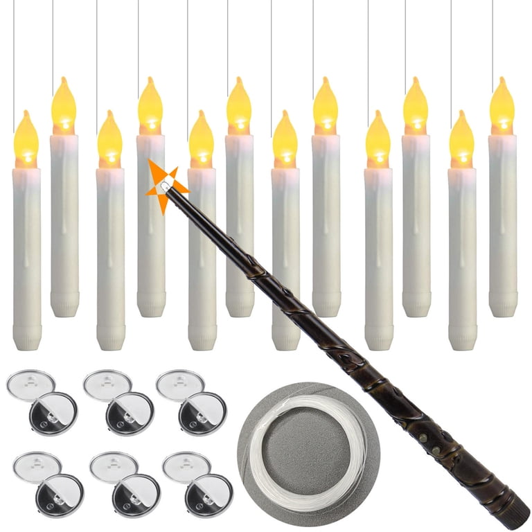 12 PCS Floating Candles with Remote Control Wand, Flameless Taper Candles LED Harry Hanging Potter Halloween Decorations for Indoor Bedroom Church Party Supplies (Warm White Yellow 12 PCS Floating Candles with Remote Control Wand, Flameless Taper Candles LED Harry Hanging Potter Halloween Decorations for Indoor Bedroom Church Party Supplies (Warm White Yellow