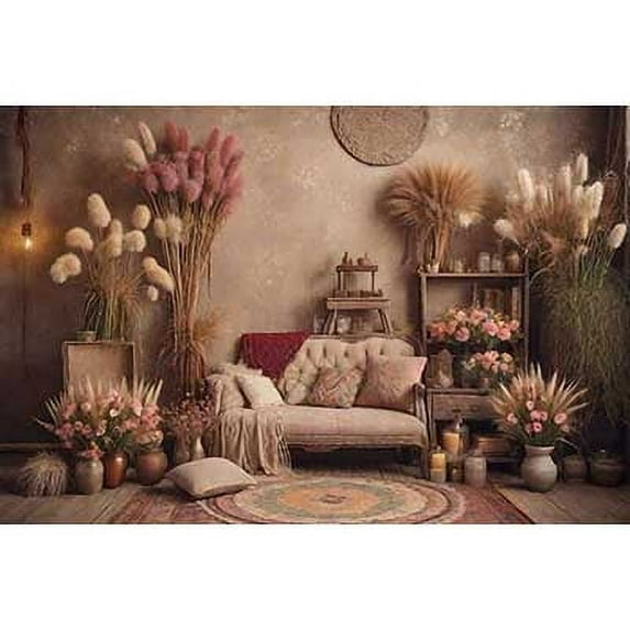 Hanging Flower Arch Background Boho Room Window Door Drapes Backdrop Childr Wom Photography Studio Shooting Props