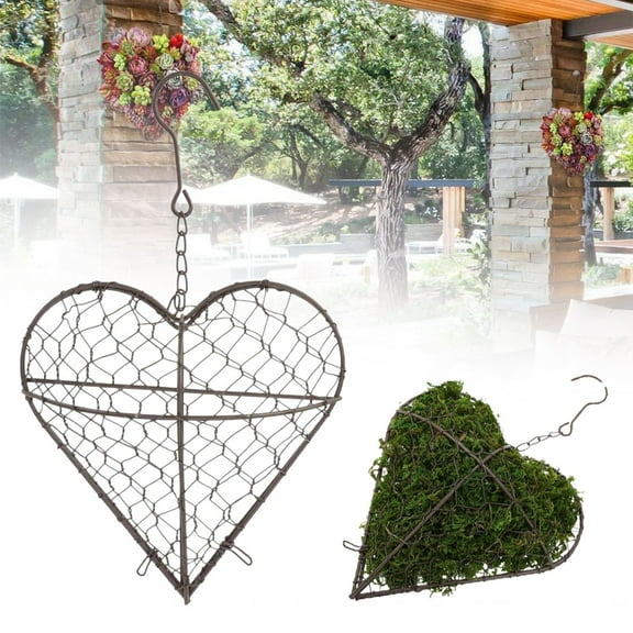 Hanging Flower Pot, Heart Shape Hanging Plant Holder Succulent Planters Holder Yard Iron Hanging Planter Wire Wreath Frame Hanger Basket for Indoor Outdoor