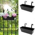 thumbnail image 1 of Hanging Flower Pots for Railing 16 inch Railing Planter Box Hanging Planters Gardening Containers Rustic Pots Bucket Mount Wall Porch Iron Hanging Basket Flowerpot for Herbs & Flowers, 2Pcs Black, 1 of 6