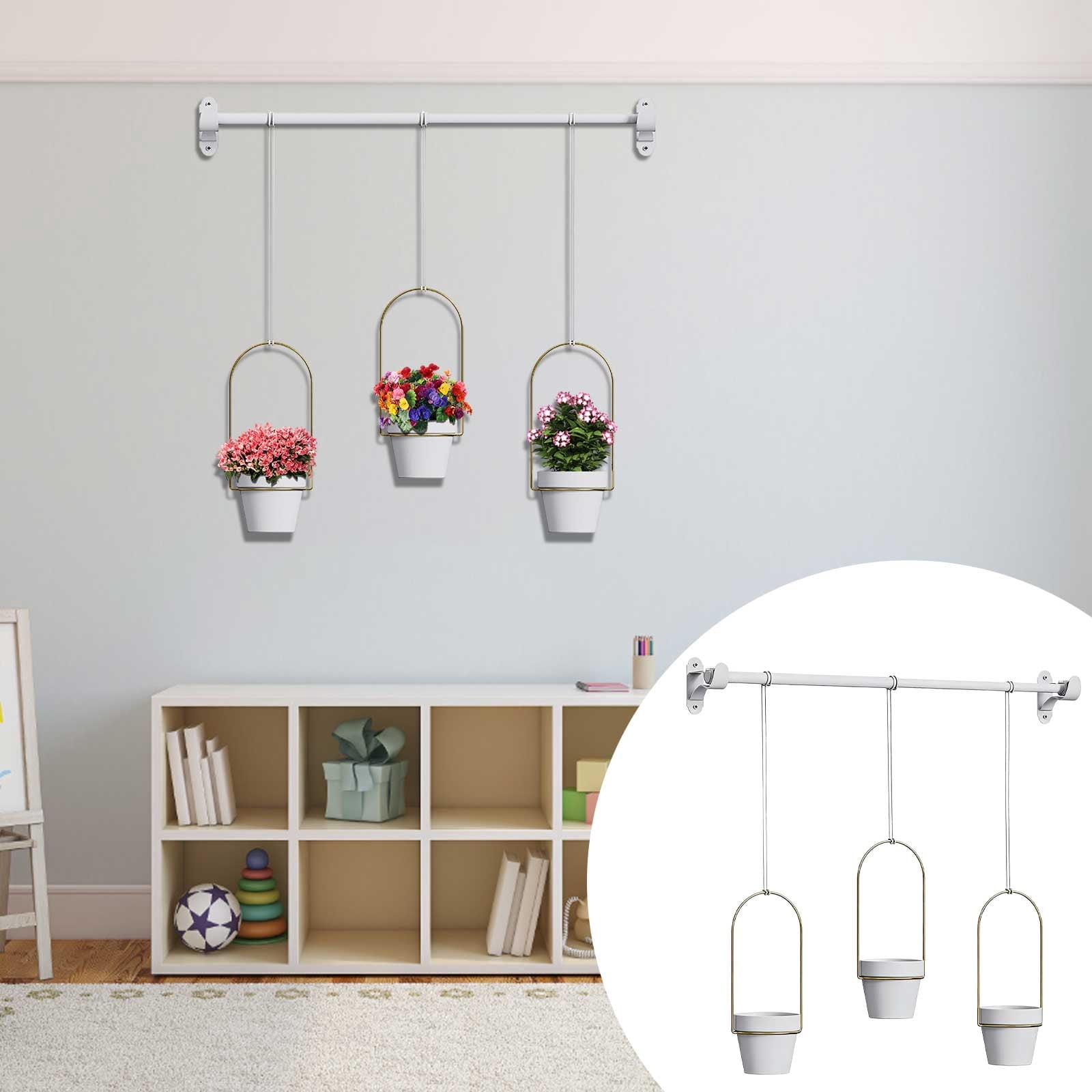 Hanging Flower Pots with Retractable Rod, Adjustable Metal Basket for Wall Window, Space Saving Planter for Indoor Outdoor, Gardening Container for Balcony Kitchen Ceiling