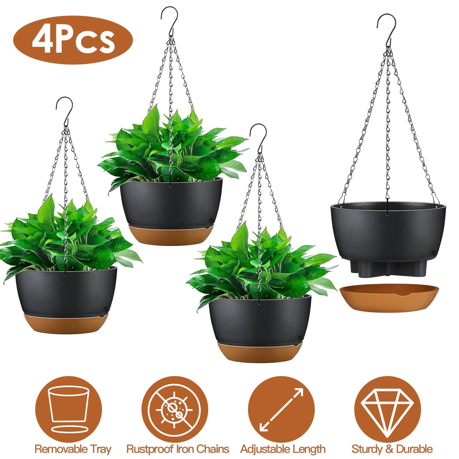 Hanging Flower Pots, iMounTEK 9.64in Hanging Planter with Removable Self-Watering Tray for Indoor Outdoor, 4Pcs