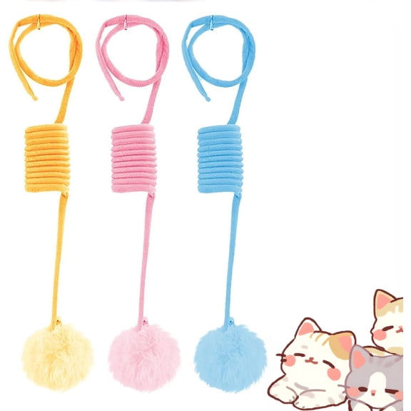 Hanging Fluffy Cat Catnip Ball Toys,2025 New Interactive Cat Toy for Indoor,Kitten Play Chase Exercise Toys,Long Tail Stretchable Soft Plush Teaser Ball with Bell (Mix Color)