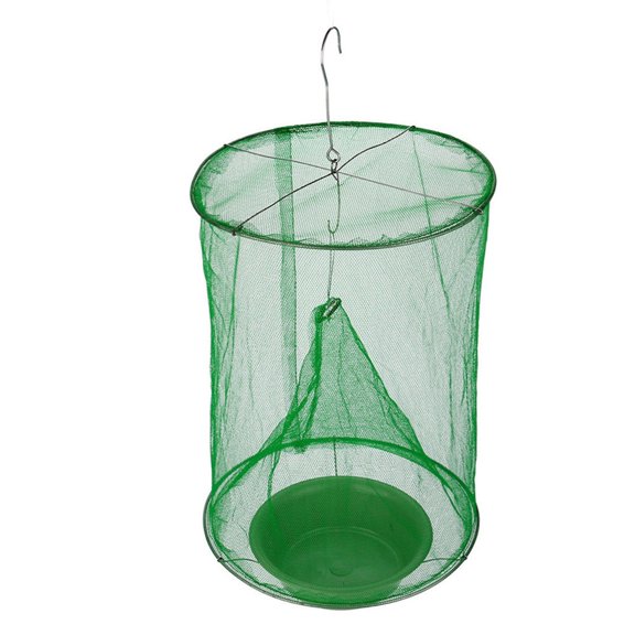 Hanging Fly Trap Cage Mesh Insect Catcher Reusable Outdoor Fly Catch Bag Trap Device with Feed Bait and Hook for Garden Farm Barn Use