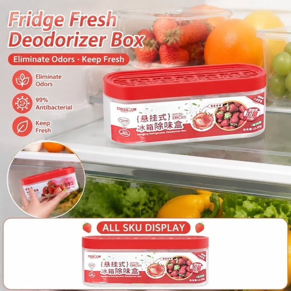 Hanging Fridge Deodoriser Box, Odour Absorber, 99% Bacteria Reduction, 120g Extra Content, Hanging Design Refrigerator Freshness Preserver, Food Odour Eliminator