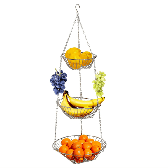 Hanging Fruit Basket, 3-Tier, Chrome