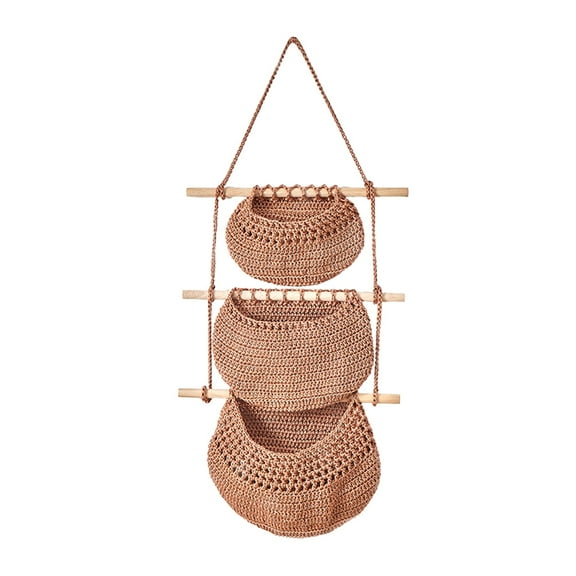Hanging Fruit Basket Over The Door Organizer Handmade Woven Wall Hanging Baskets Boho Wall Basket Decor Storage Baskets for Kitchen Living Room Essential Home Organization