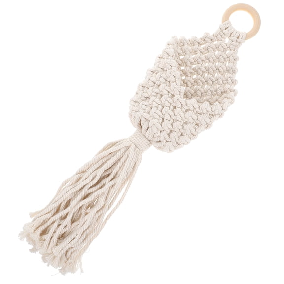 Beige Macrame Hanging Basket for Fruits and Vegetables Storage Made of Cotton Rope 1 Piece