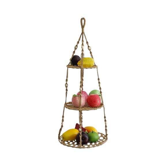 Hanging Fruit Basket for Kitchen Macrame Plant Hanger Cotton Rope Handwoven