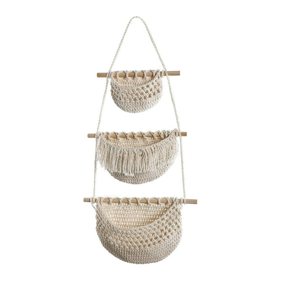Hanging Fruit Baskets Macrame Hanging Basket Bohemian Decor Indoor Plant Holder Storage Basket for Organizing Potato Kitchen Beige