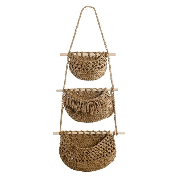 Hanging Fruit Baskets Macrame Hanging Basket Bohemian Decor Indoor Plant Holder Storage Basket for Organizing Potato Kitchen Brown