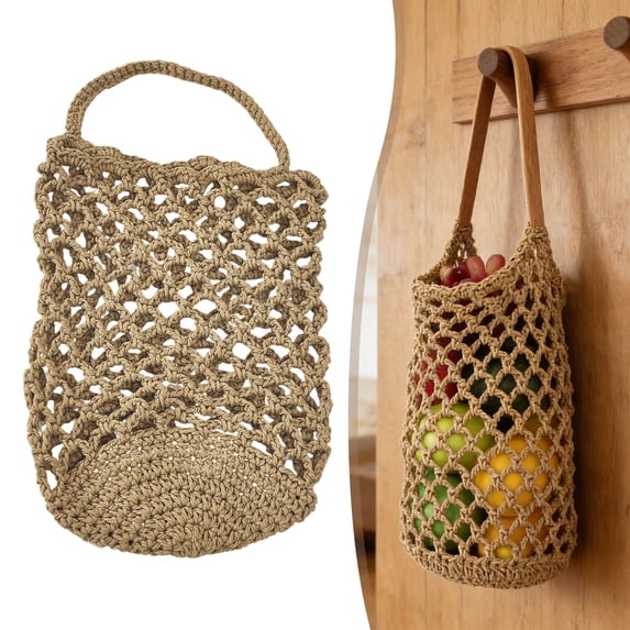 Hanging Fruit Baskets for Kitchen, Boho Wall Hanging Basket, Woven Produce Holder, Decorative Storage Basket for Kitchen, Living Room, Bedroom