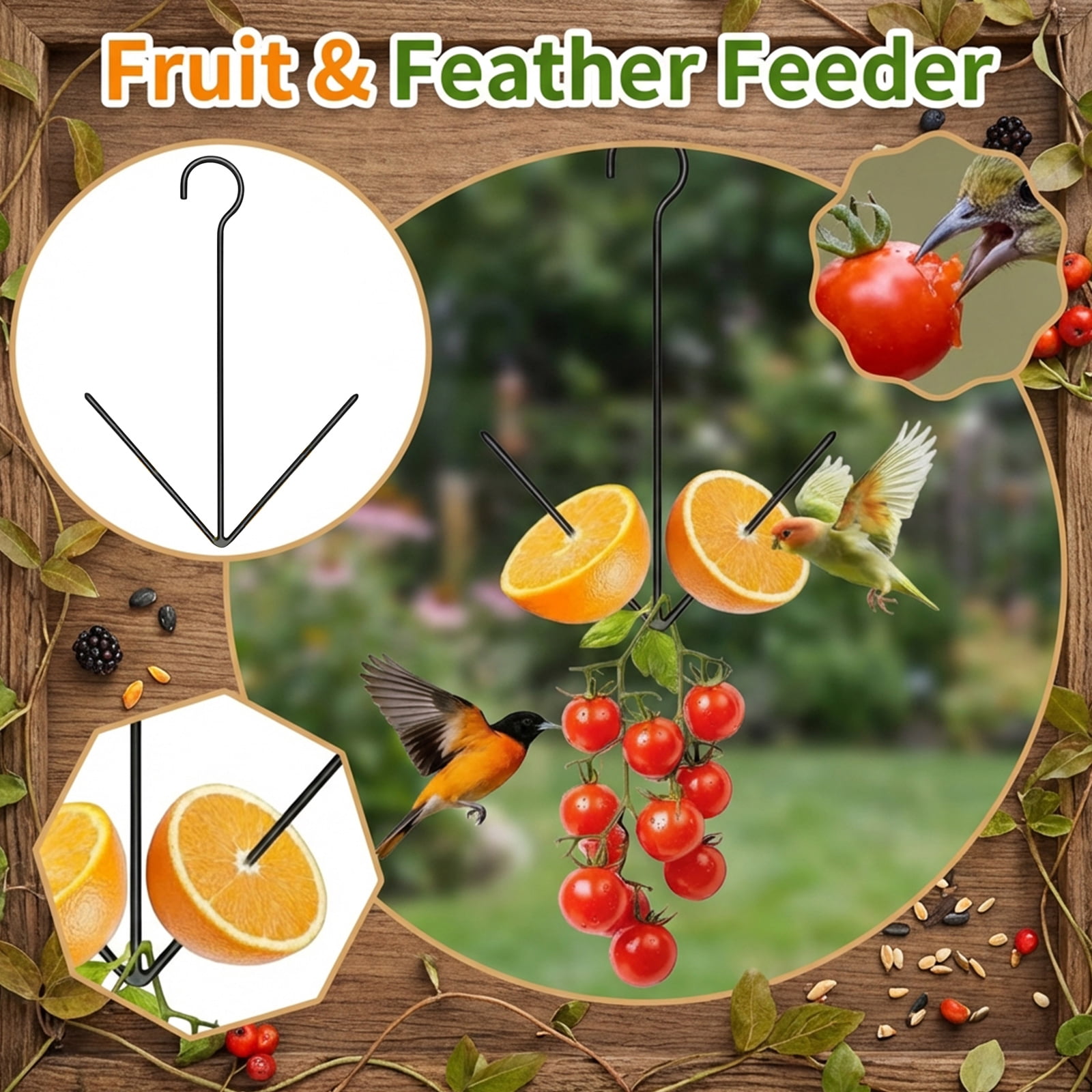 Hanging Fruit Bird Feeder with Sturdy Metal Hook Bird Feeder for Garden Patio Yard Outdoor Decor