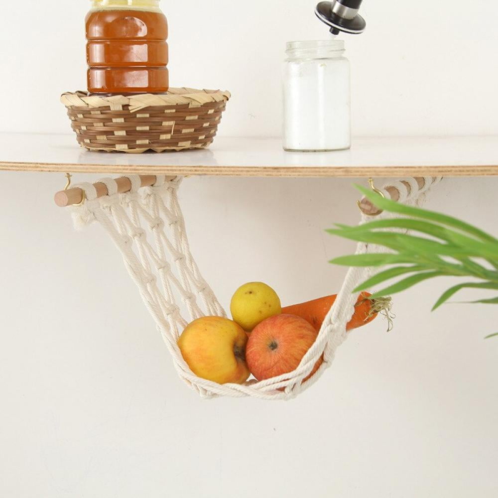 Hanging Fruit Hammock Macrame Fruit Hammock With Wood Rod And Hooks