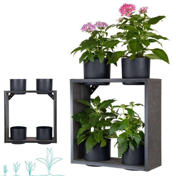 Hanging Wall Planter Case with 4 Pots – Indoor Outdoor Vertical Garden Stone Grey